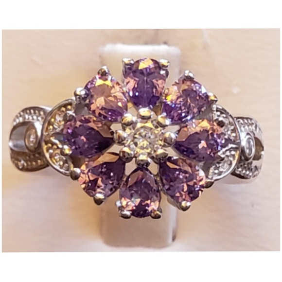 Genuine 4ct Pink Amethyst/White Sapphire Ring 6